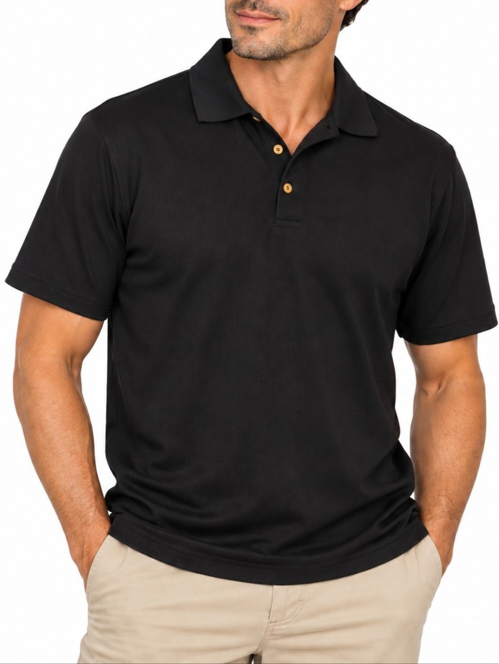 CUBAVERA | Men’s Black Ribbed Texture Polo Shirt Size M